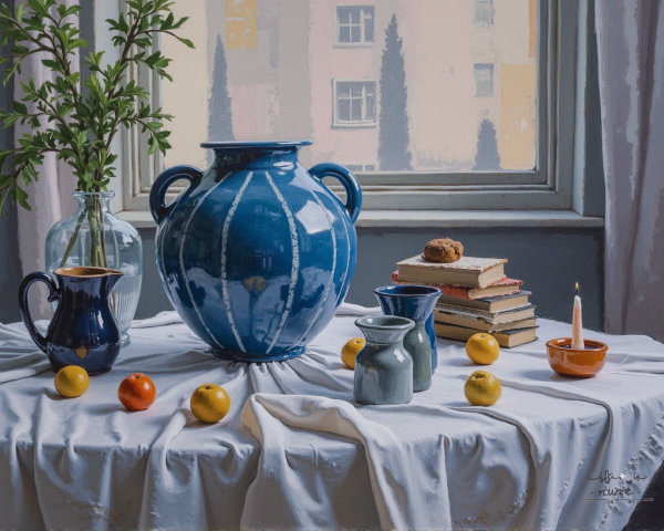 Still Life with Blue-Striped Vase and Oranges
