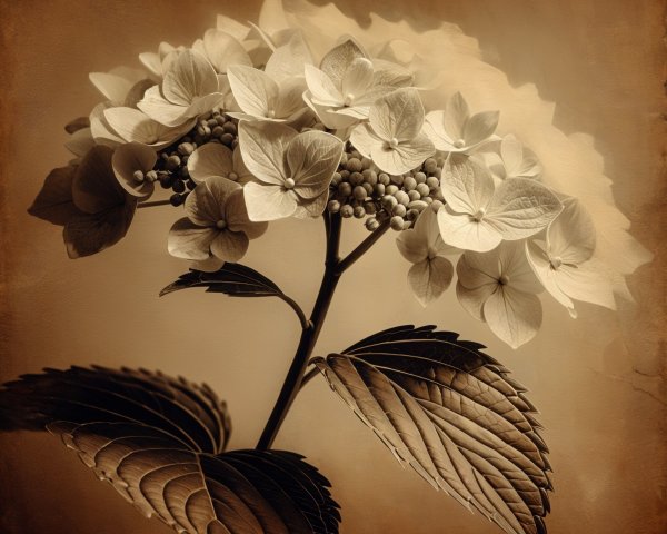 Sepia-Toned Image of Delicate Hydrangea Blooms