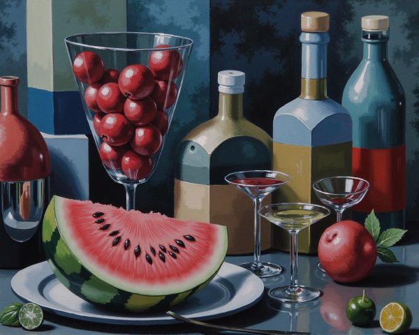 Vibrant Still Life with Watermelon and Cherries