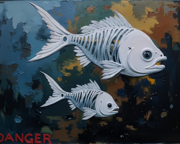 Stylized Fish Artwork with Skeletal Design and Textures