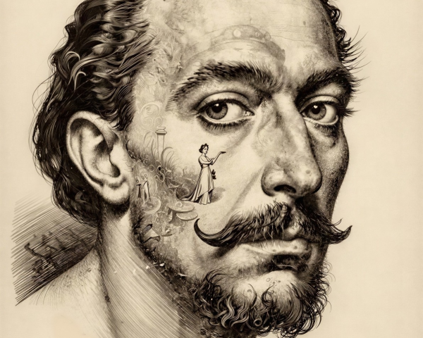 Hyperdetailed Ink Drawing of Surreal Male Bust