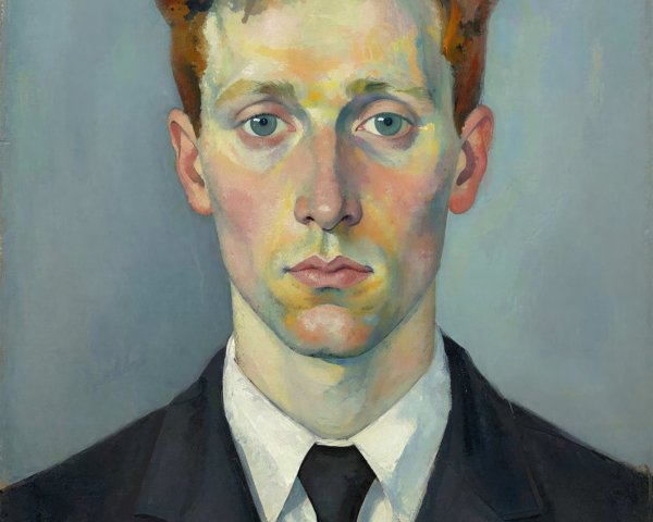 Self-Portrait Oil Painting with Angular Features, 1914