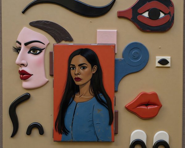 Colorful Textured Portrait of a Woman with Black Hair