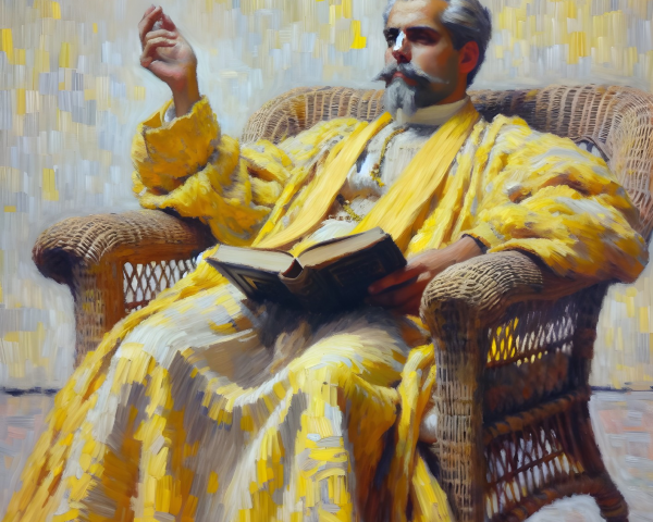 Distinguished Man in Yellow Robe with Open Book
