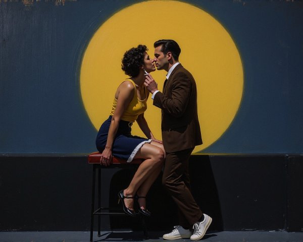 Couple in Romantic Moment with Yellow Circle Backdrop
