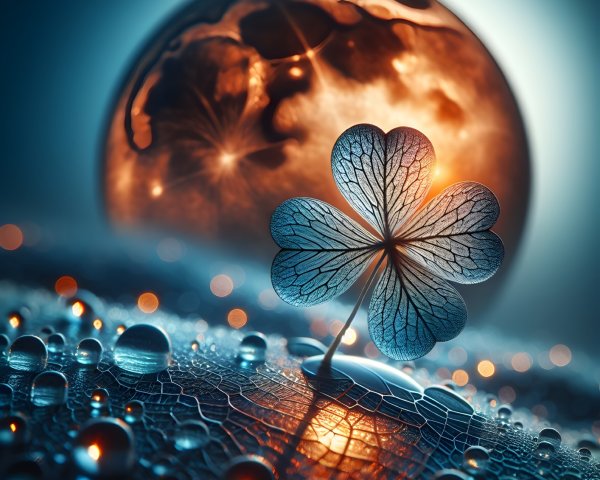 Four-Leaf Clover with Moonlit Droplets and Glow