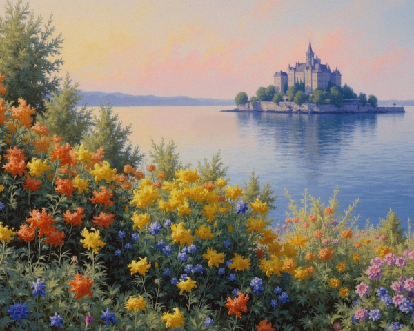 Castle on an Island Surrounded by Tranquil Waters