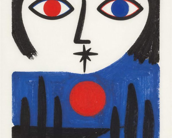 Cubist Painting of Stylized Face with Geometric Elements