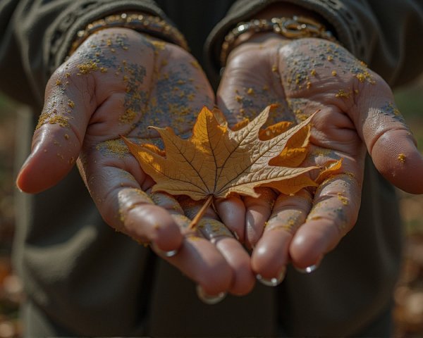 Close-Up of Hands Holding a Vibrant Orange Maple Leaf