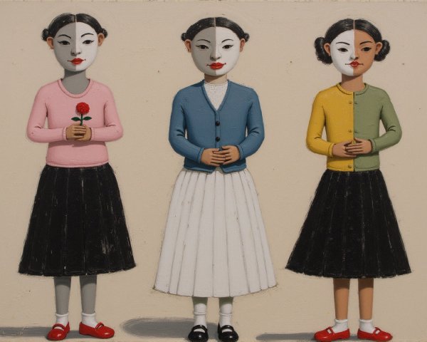 Three Stylized Girls in Colorful Outfits Together