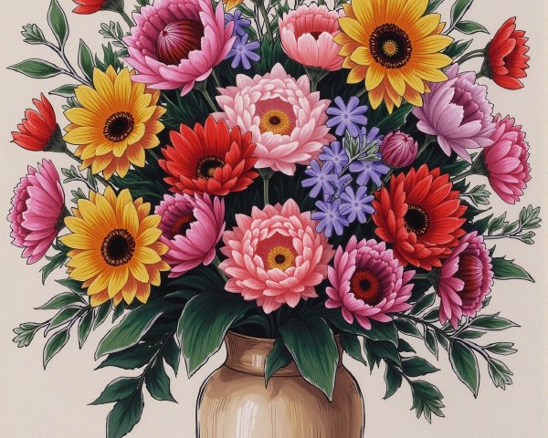 Vibrant Bouquet in Ceramic Vase with Assorted Flowers