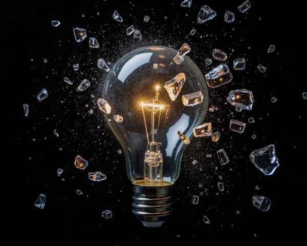 Bursting Light Bulb with Shattered Glass Fragments