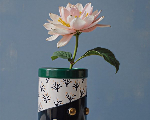 Elegant Vase with Pink Flower on Blue Background