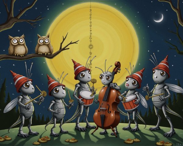 Animated Ants Serenade Under Full Moon Night Scene