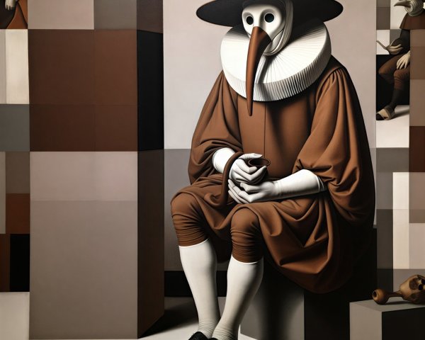 Surreal Figure in Minimalist Cubist Environment