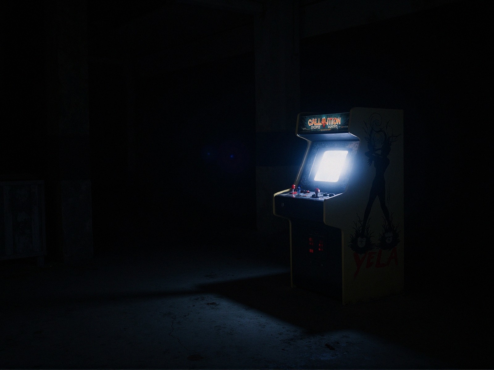 Vintage arcade machine in a dimly lit room