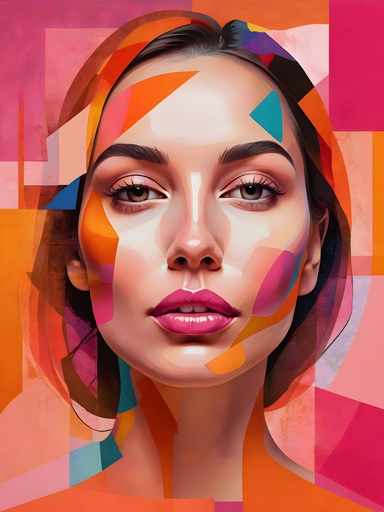 Stylized portrait of a woman with bold colors and shapes