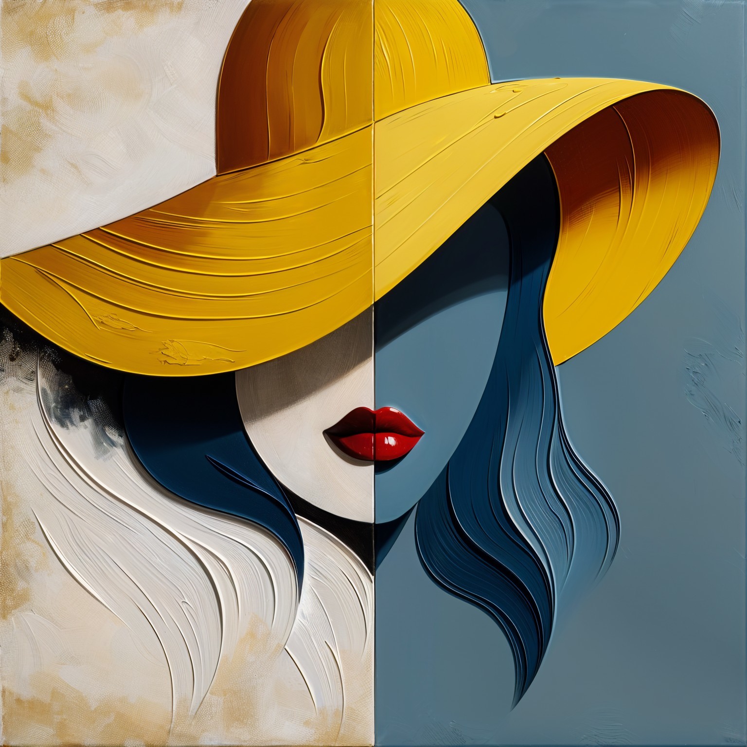 Stylized portrait of a woman with vibrant hat and colors