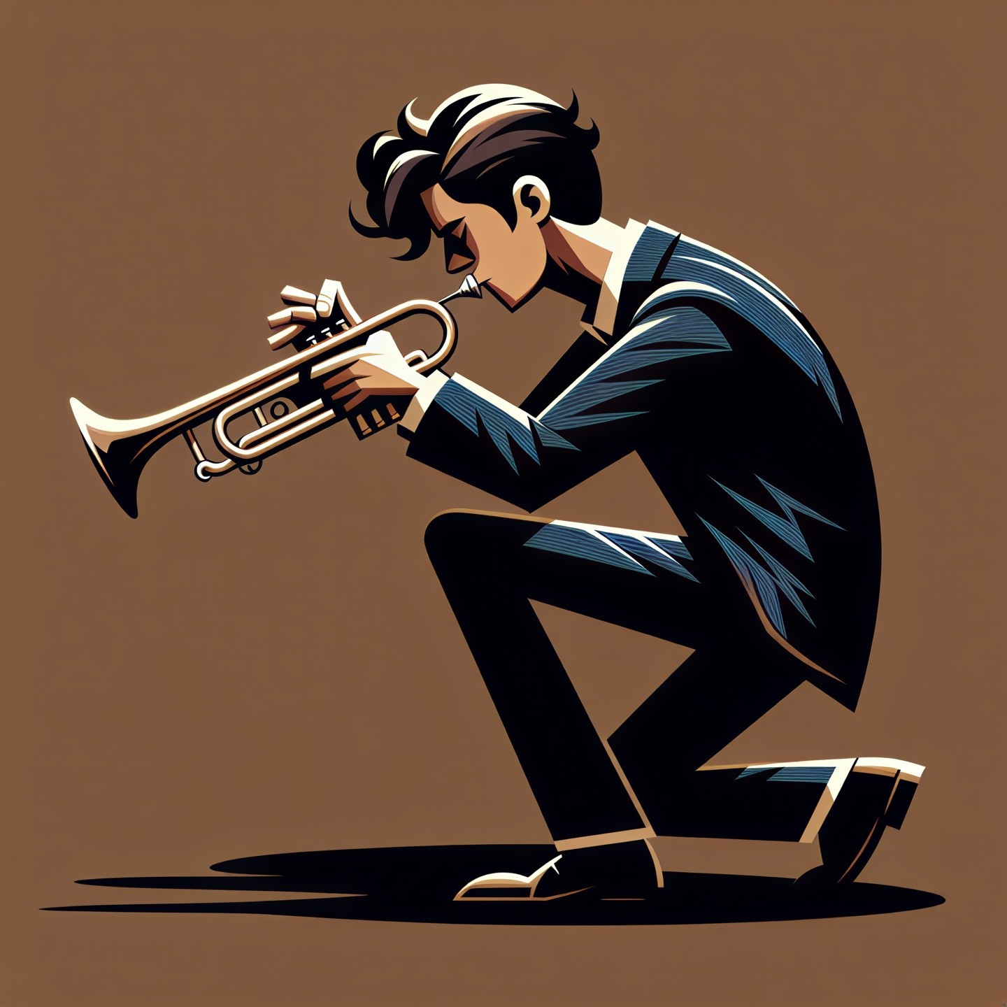 Stylized Illustration of a Young Man Playing Trumpet