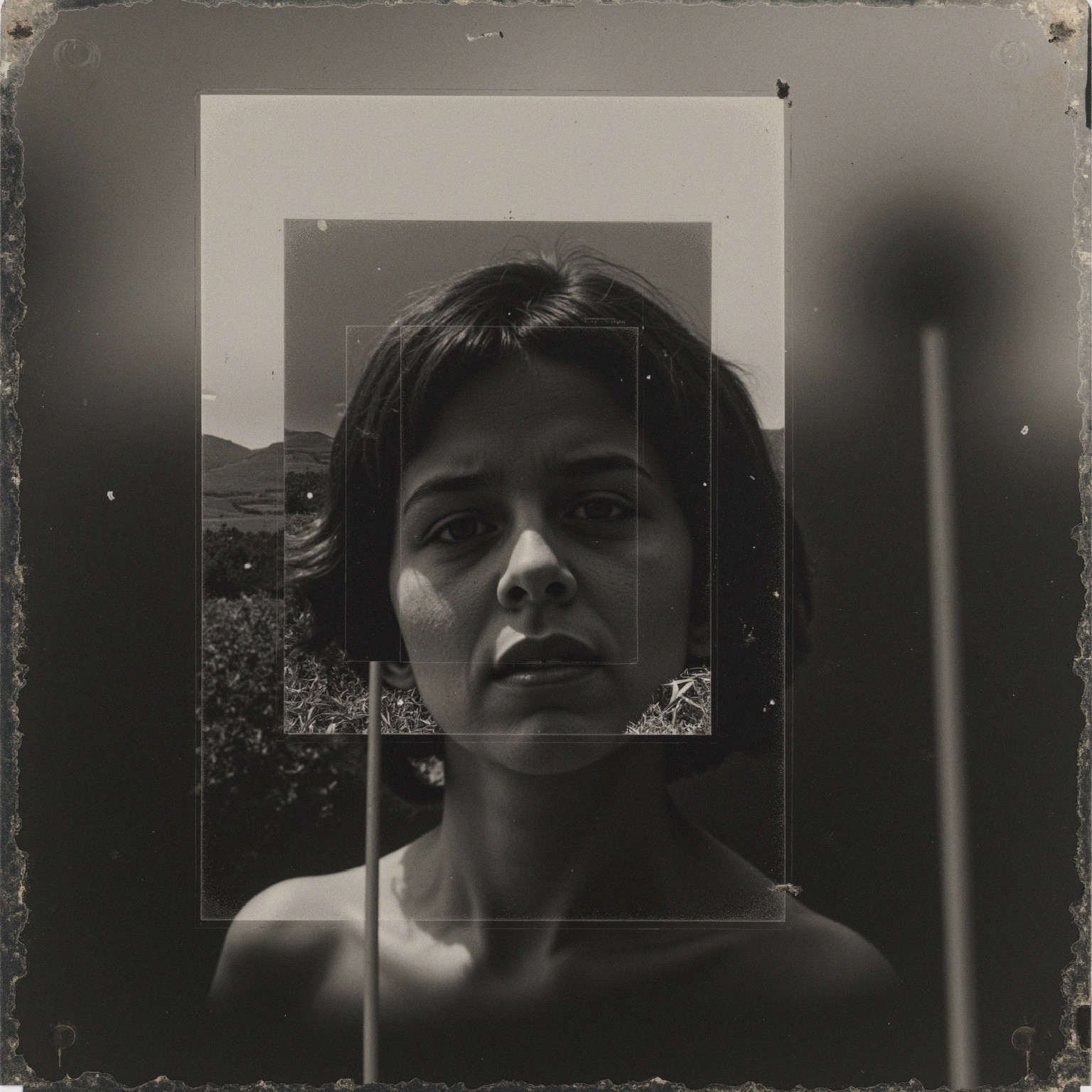 Close-up of a woman with layered transparent frames