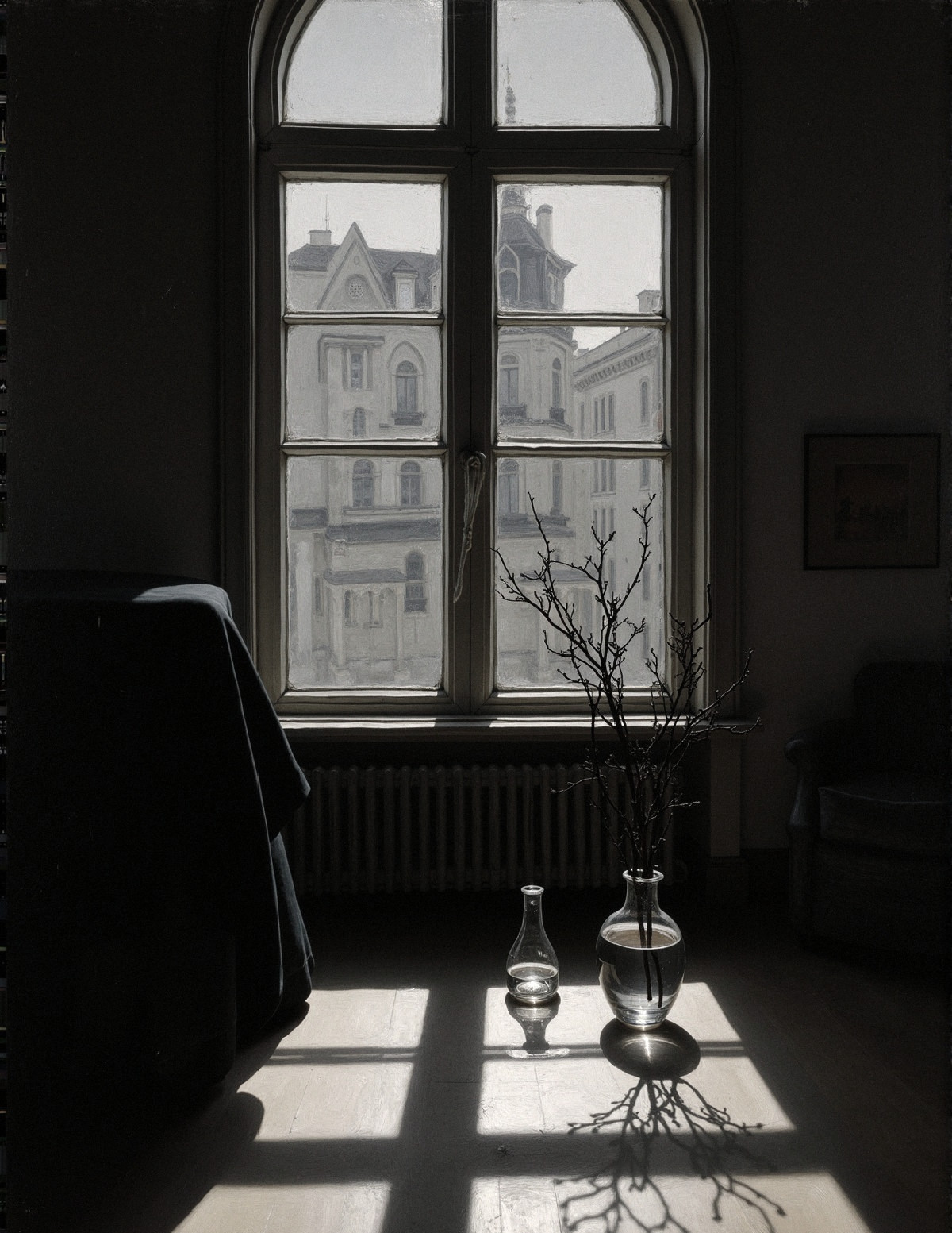 Softly Lit Room with Historic View and Minimalist Decor