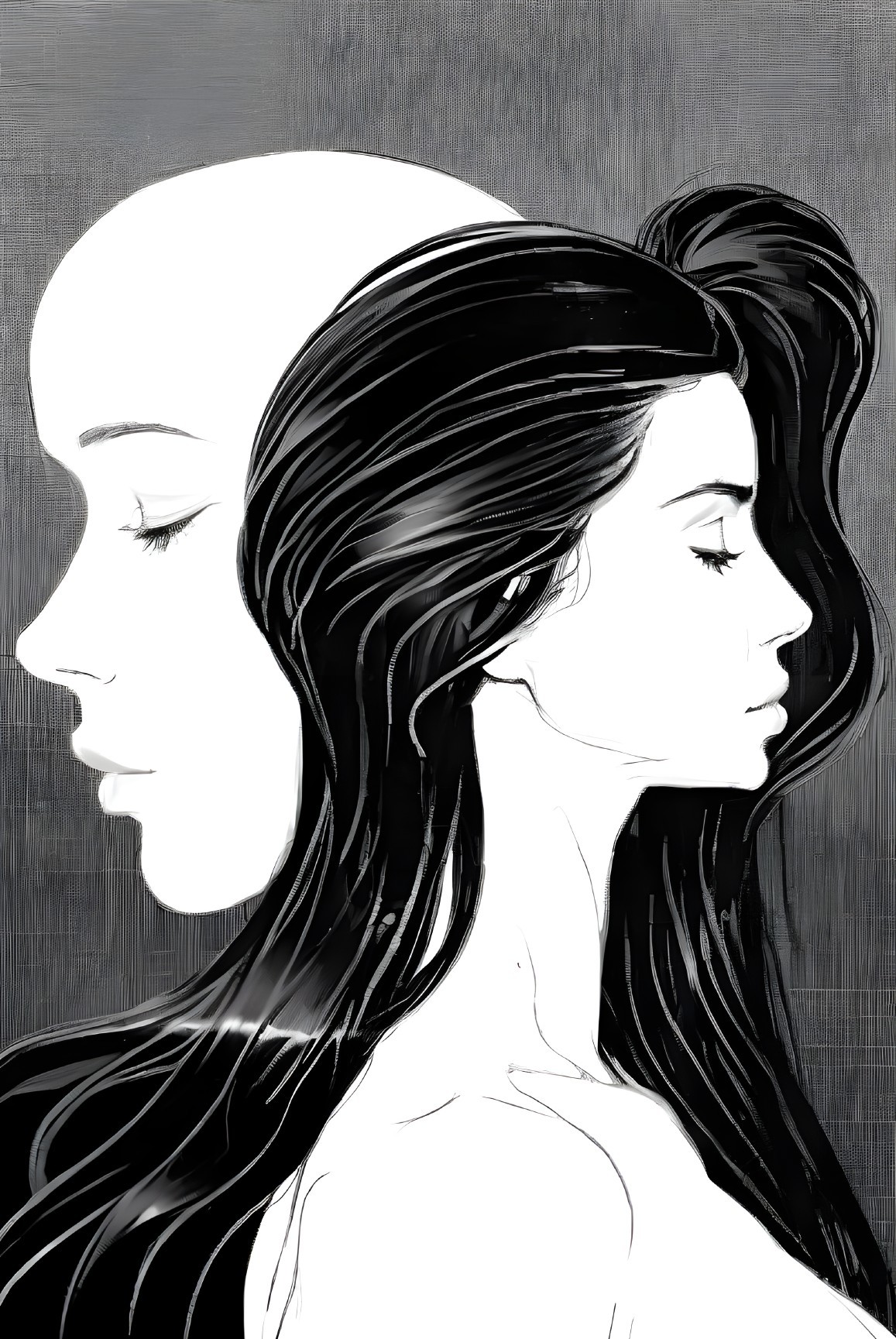 Stylized Female Figures Illustrating Identity and Duality