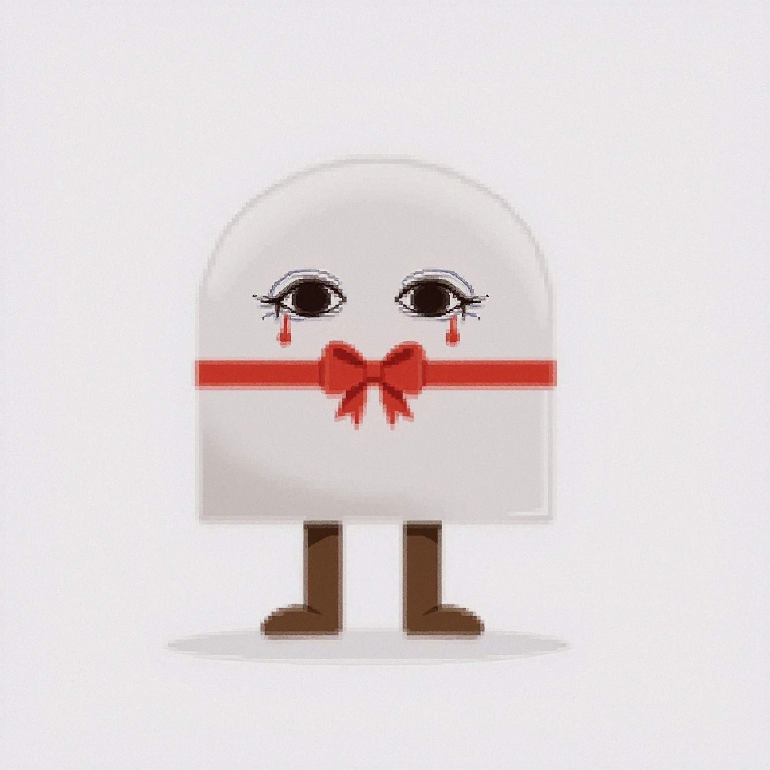 Cartoon Ghost Character with Bow and Expressive Eyes