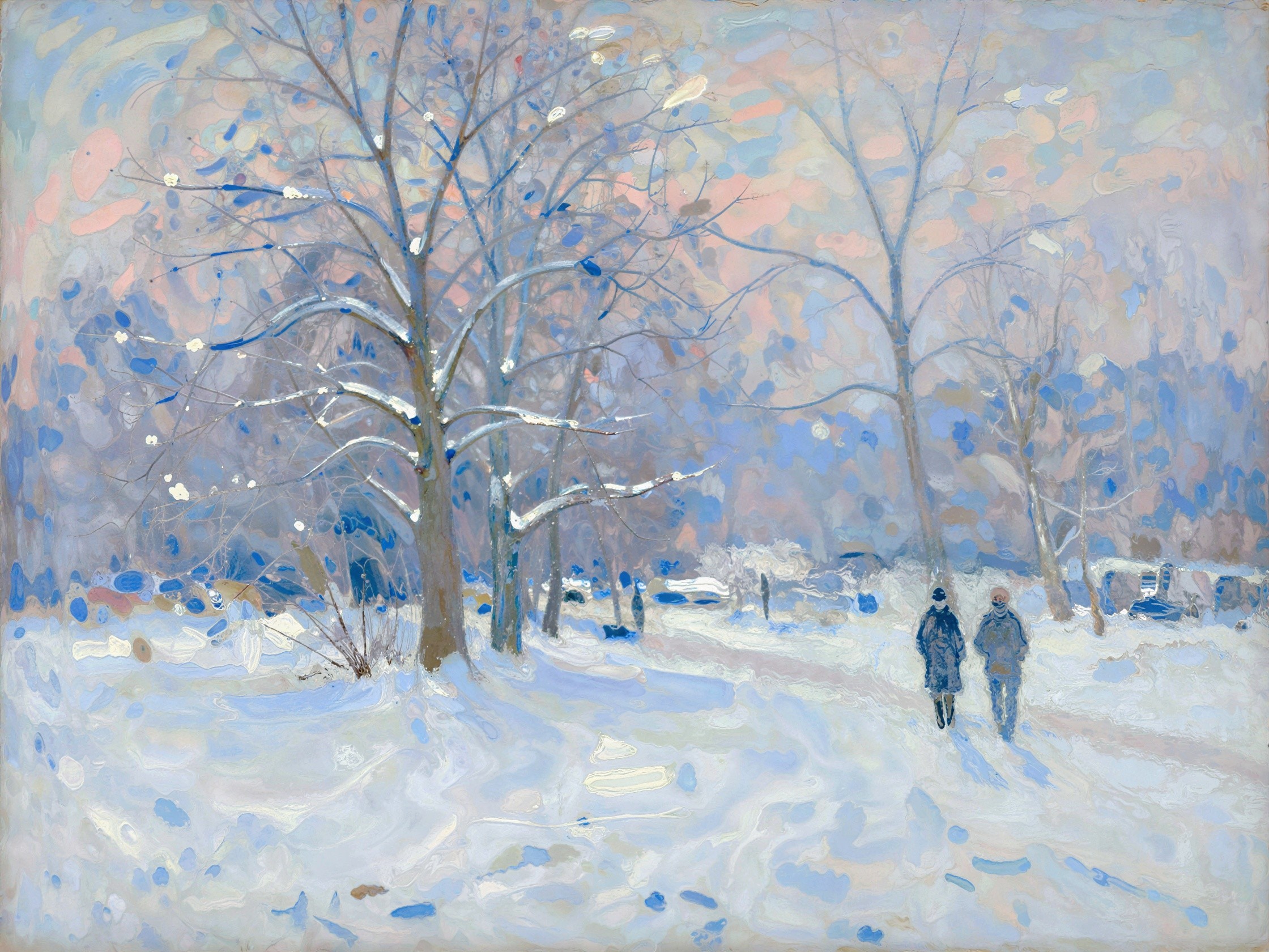 Impressionistic Winter Landscape with Figures Walking