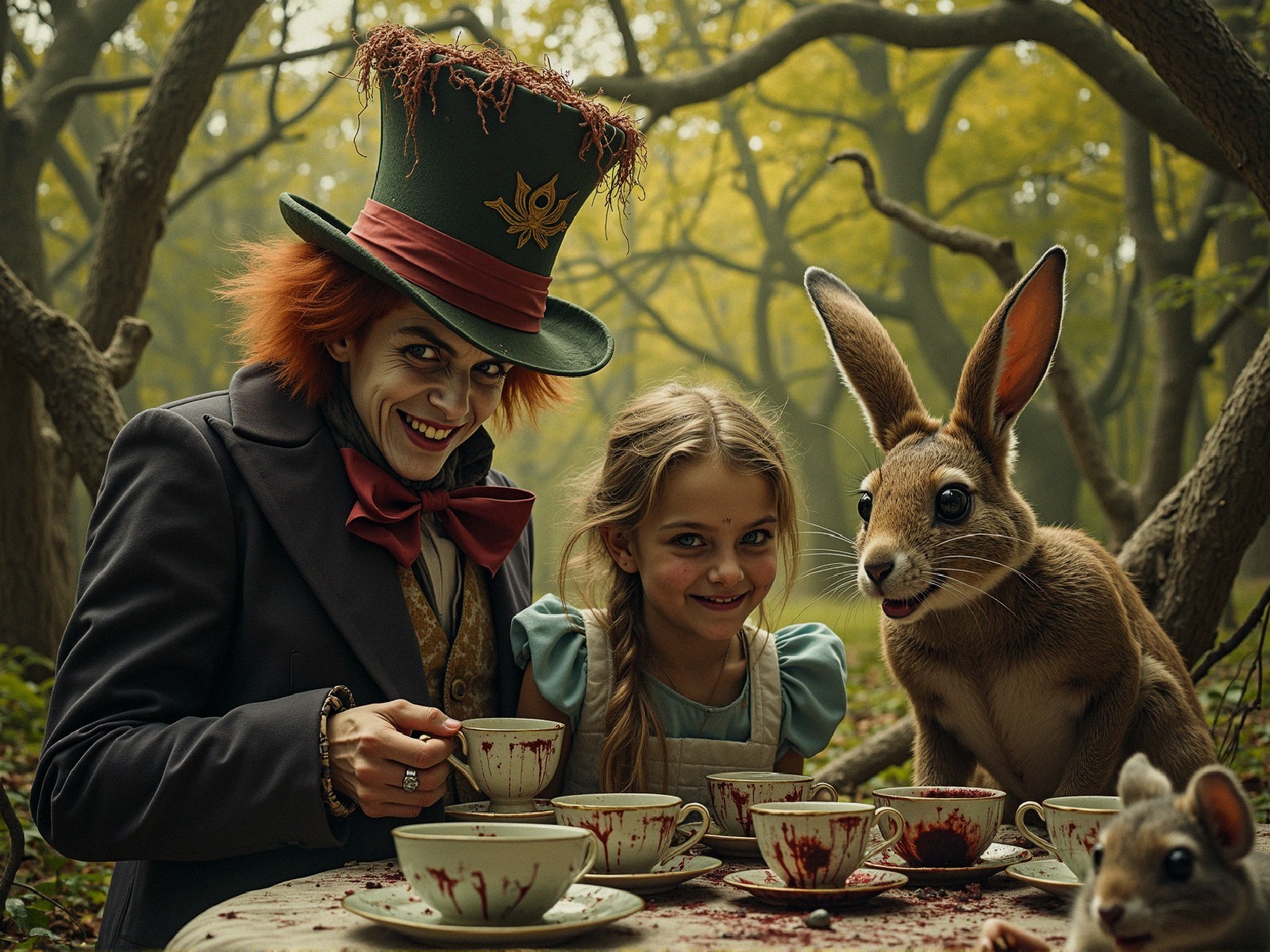 Whimsical Forest Tea Party with Mad Hatter and Rabbit
