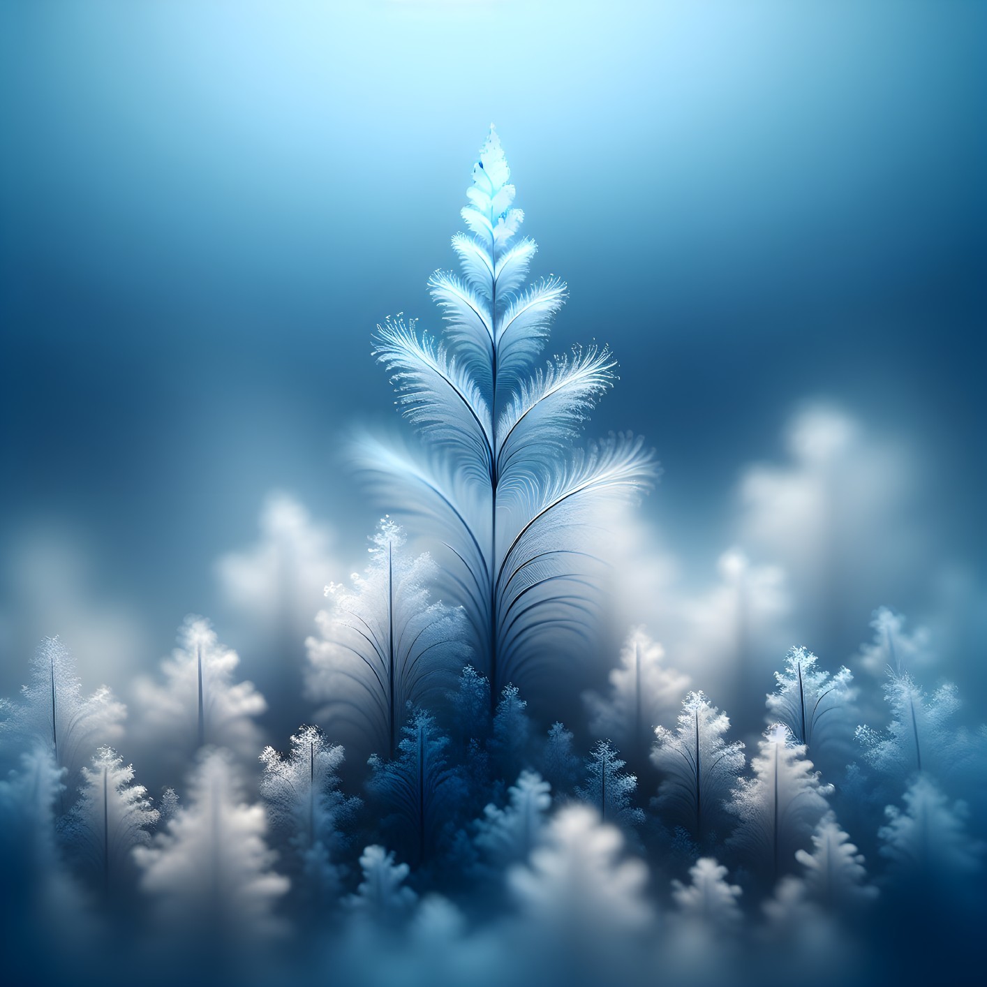 Ethereal Blue Landscape with Frost-Like Patterns
