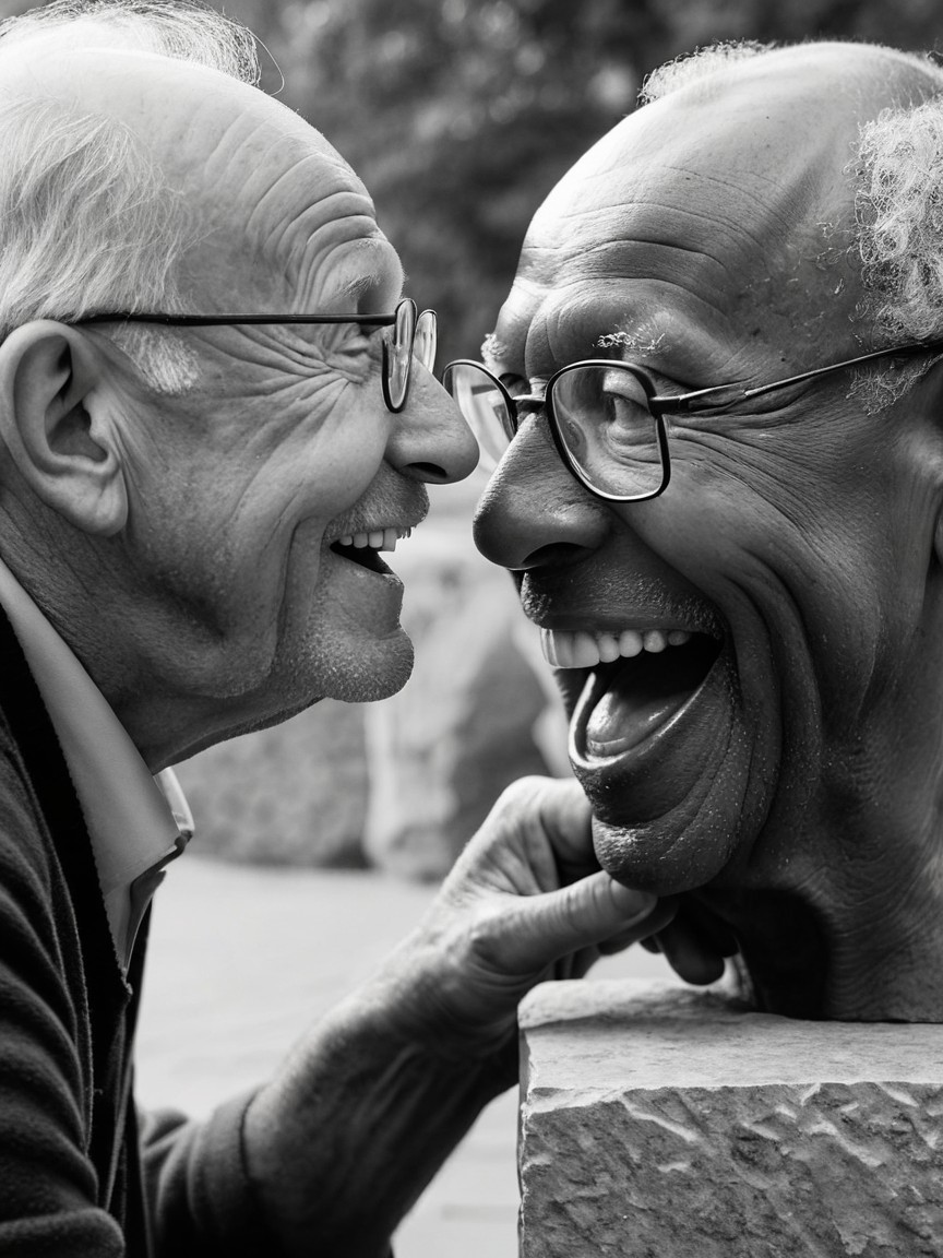 Joyful Interaction Between Two Men Outdoors
