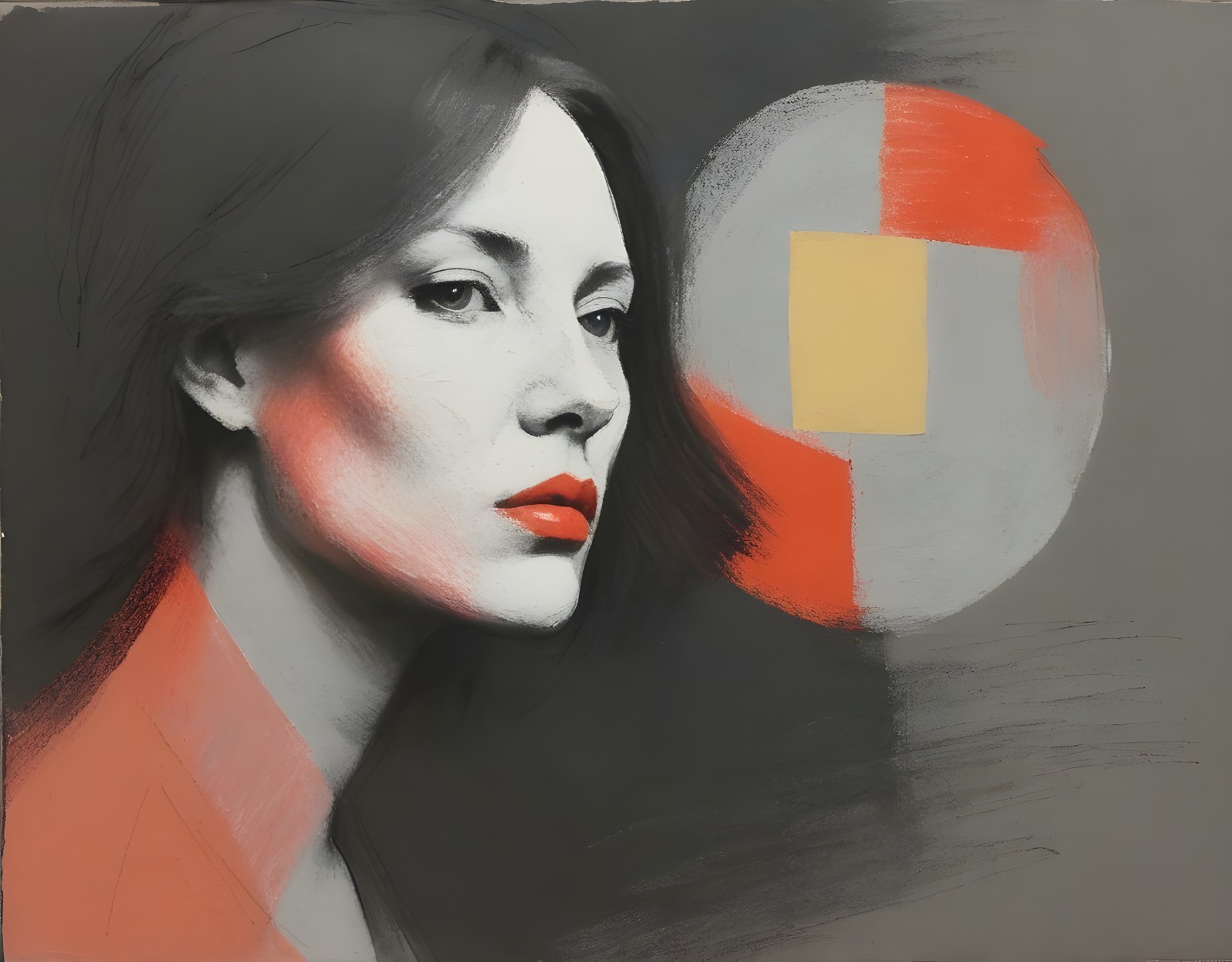 Monochrome Portrait of Woman with Geometric Shapes