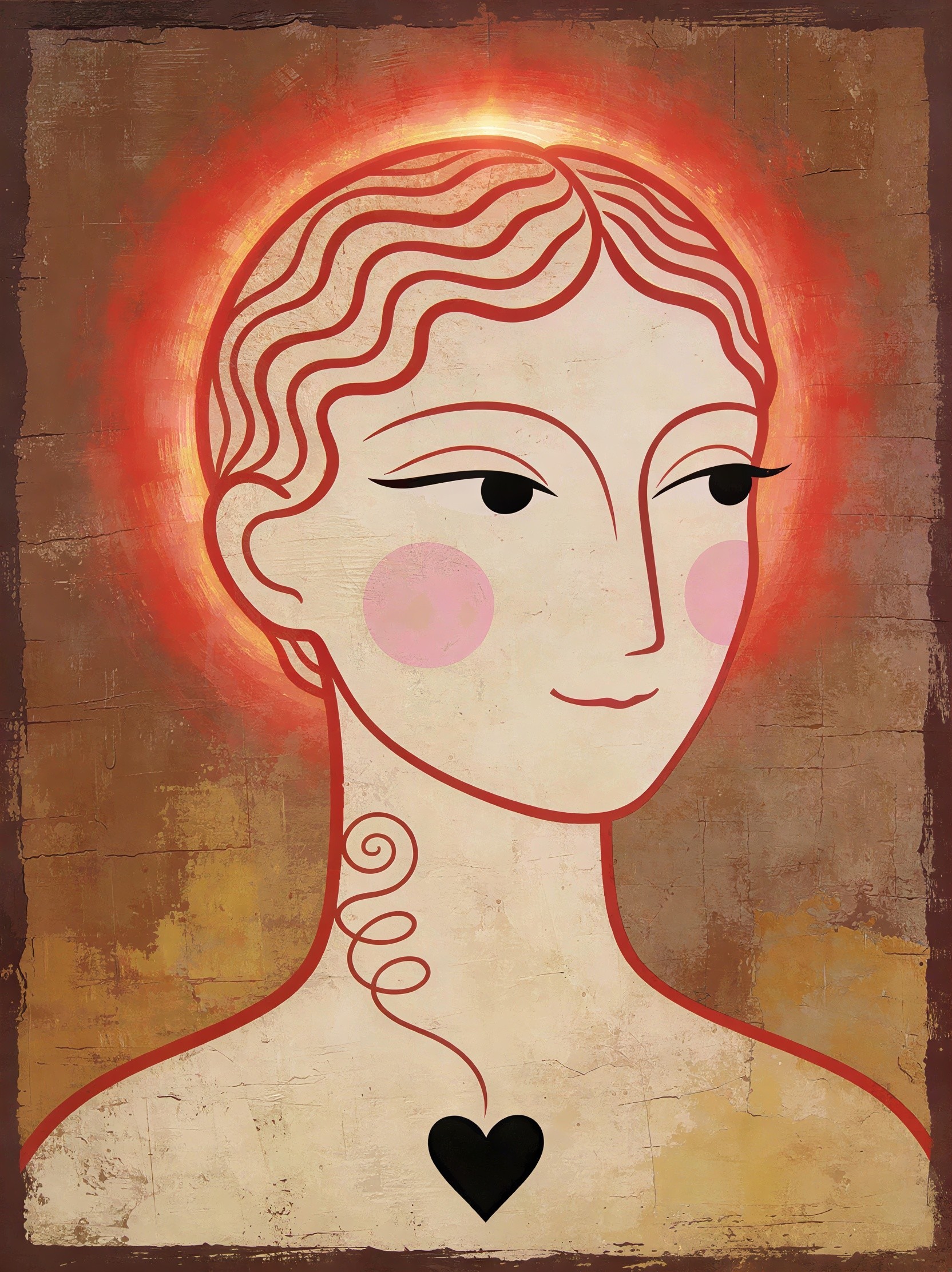 Cartoon Woman Illustration with Red Aura and Heart