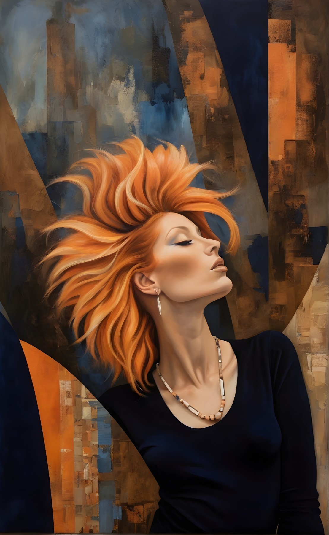 Portrait of a Woman with Orange Hair and Geometric Background