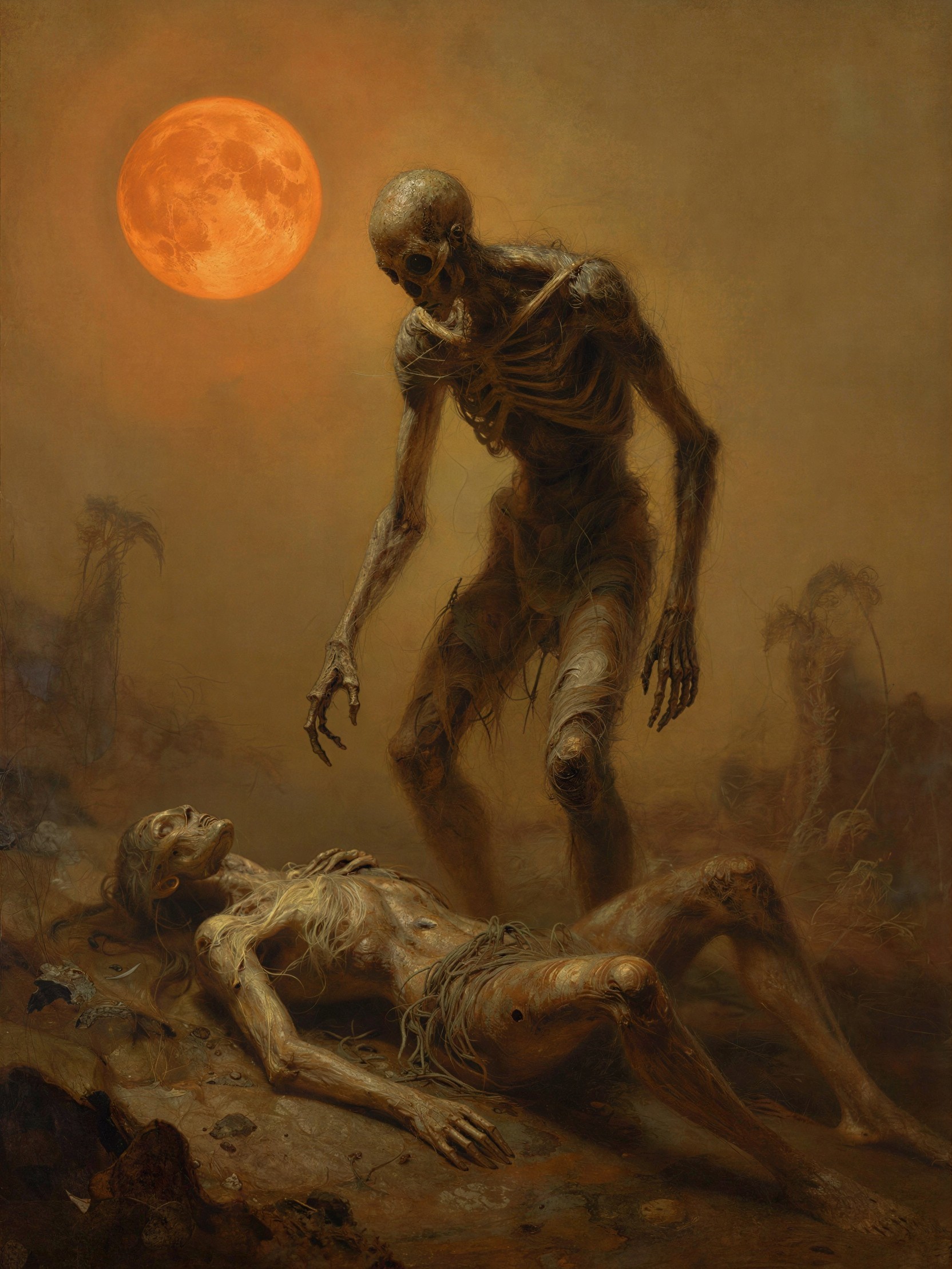 Desolate Post-Apocalyptic Landscape with Skeletal Figures