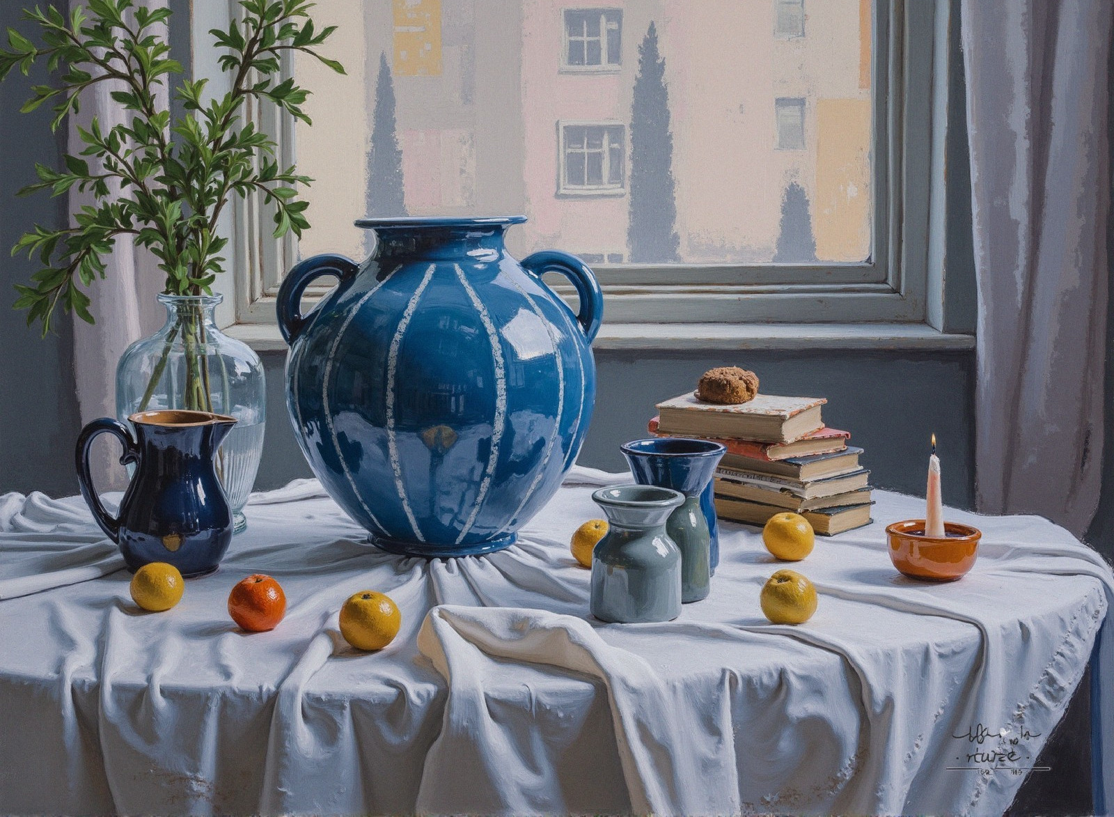 Still Life with Blue-Striped Vase and Oranges