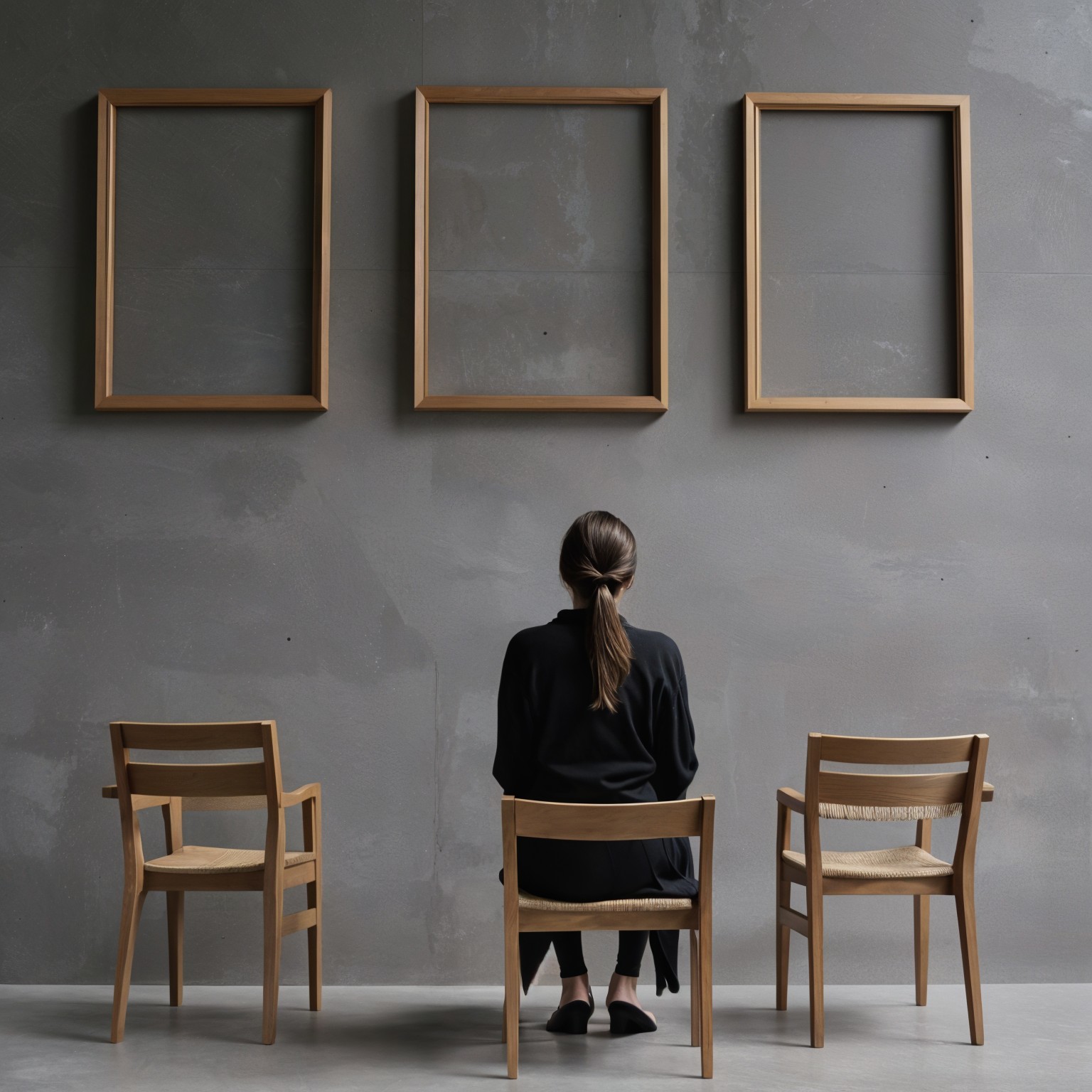 Minimalist Setting with Empty Frames and Contemplation