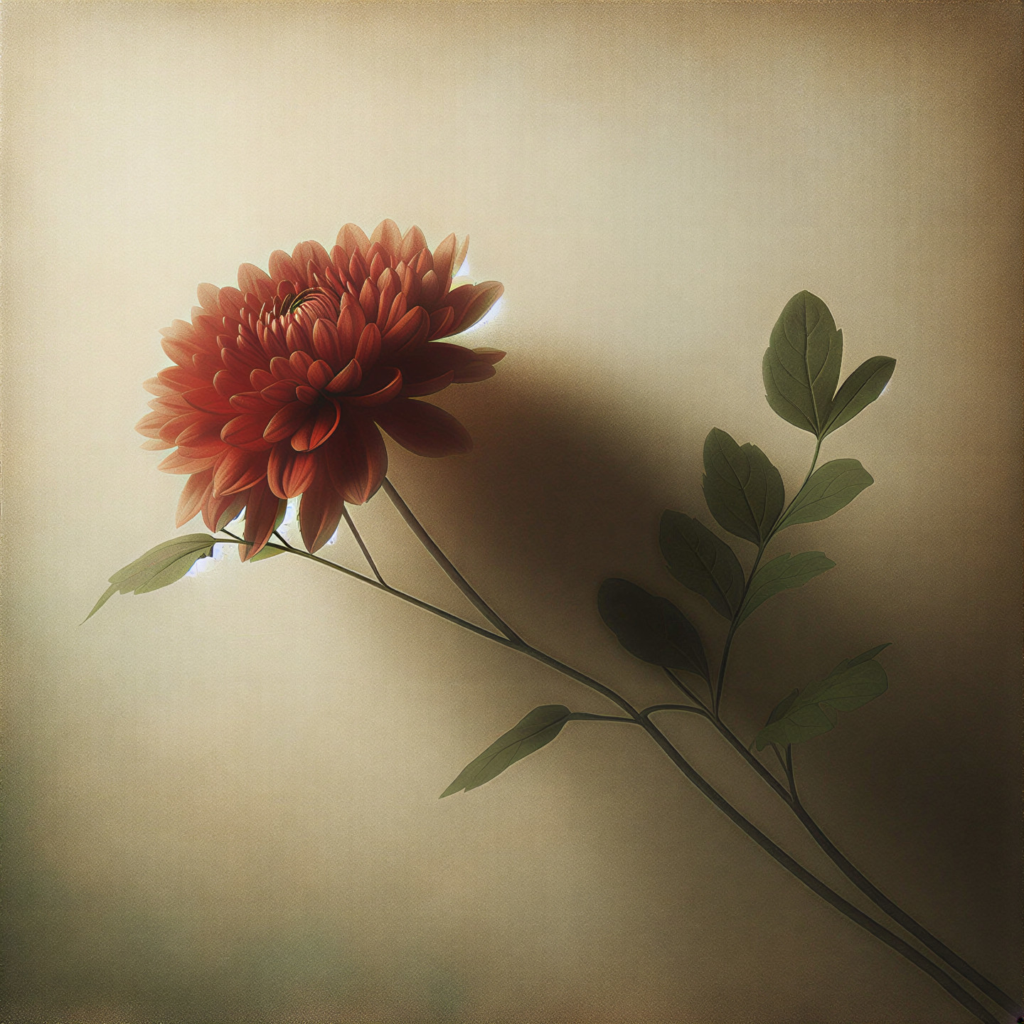 Large Red Dahlia Blooming Against Muted Background