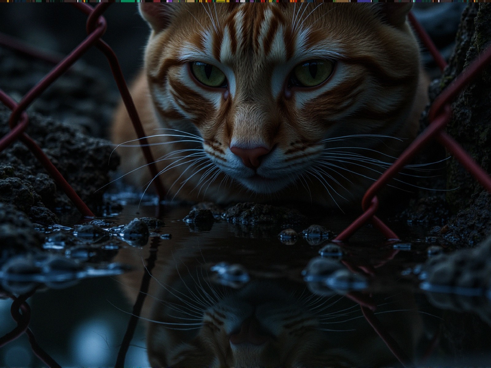 Close-up of an orange tabby cat by a fence