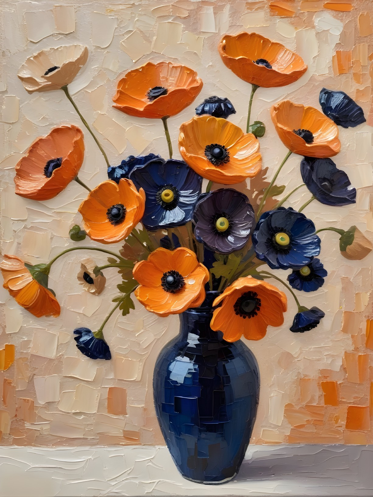Vibrant Poppy Bouquet in Glossy Navy Vase