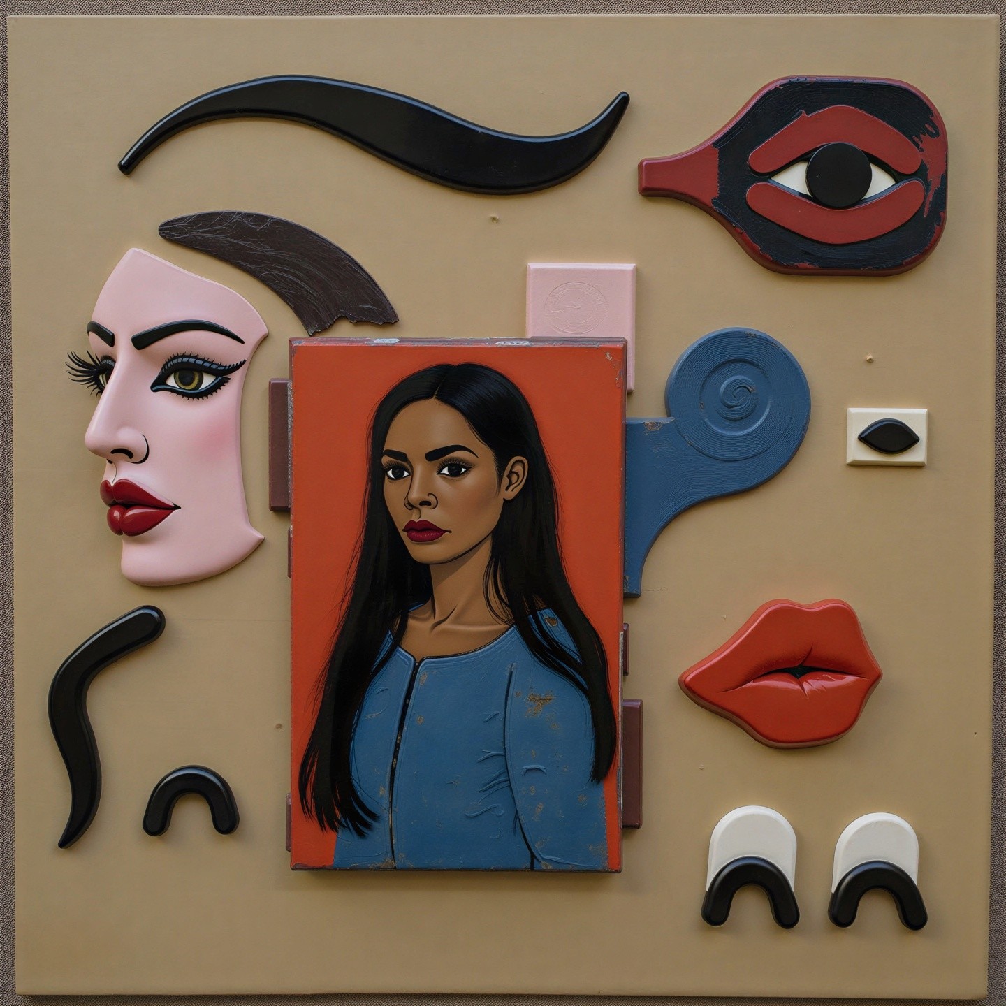 Colorful Textured Portrait of a Woman with Black Hair