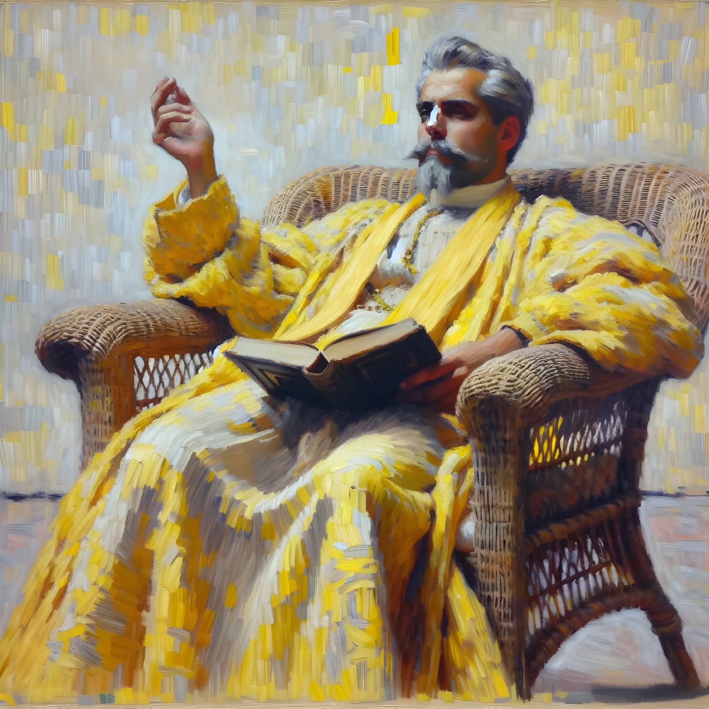 Distinguished Man in Yellow Robe with Open Book