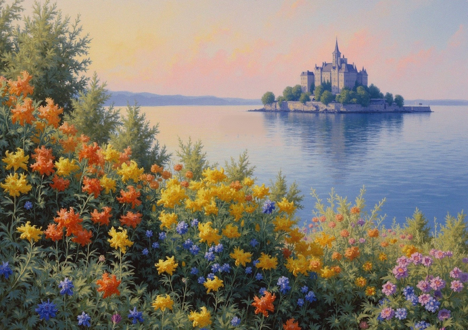 Castle on an Island Surrounded by Tranquil Waters
