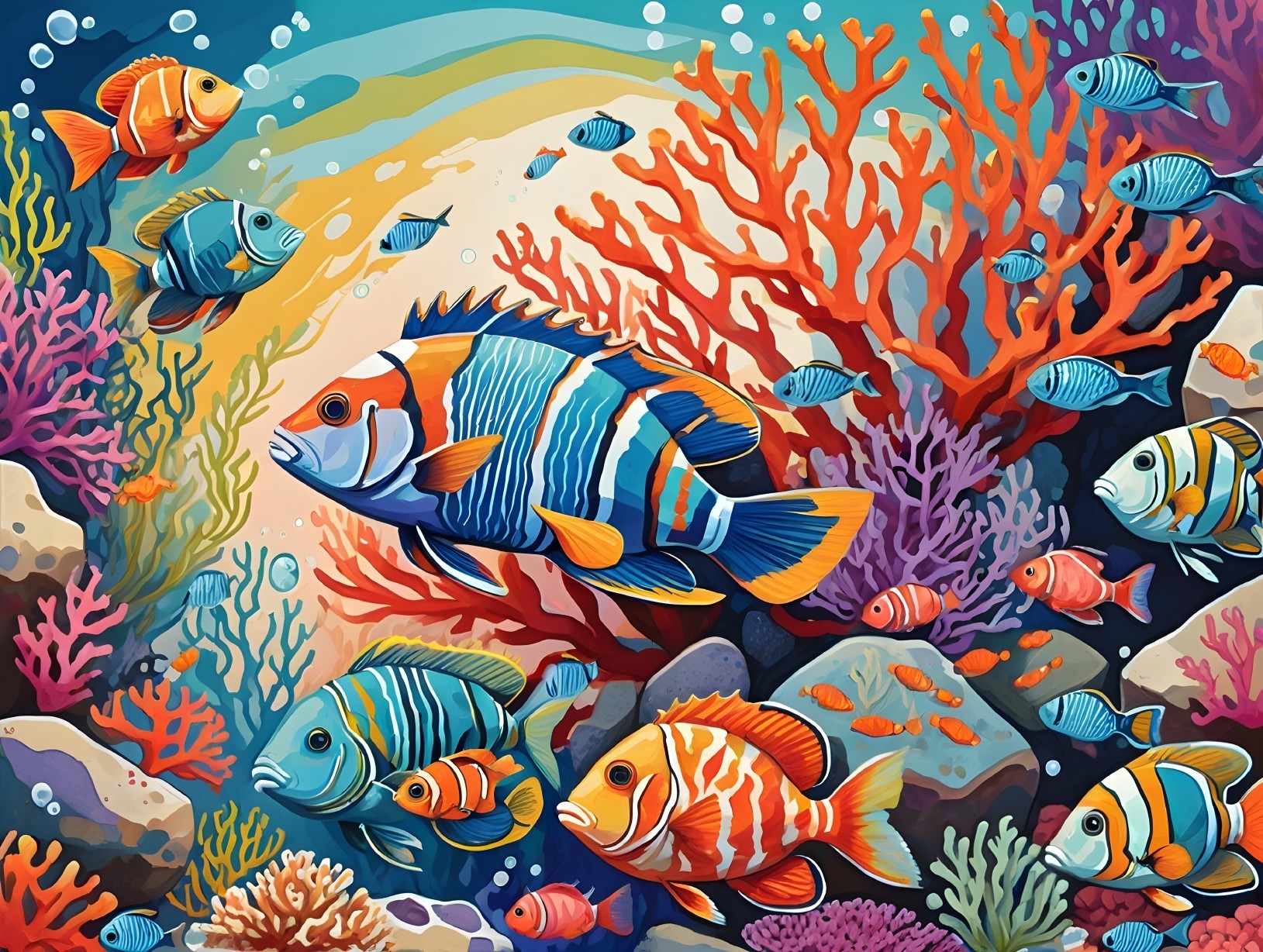 Vibrant Underwater Scene with Colorful Marine Life
