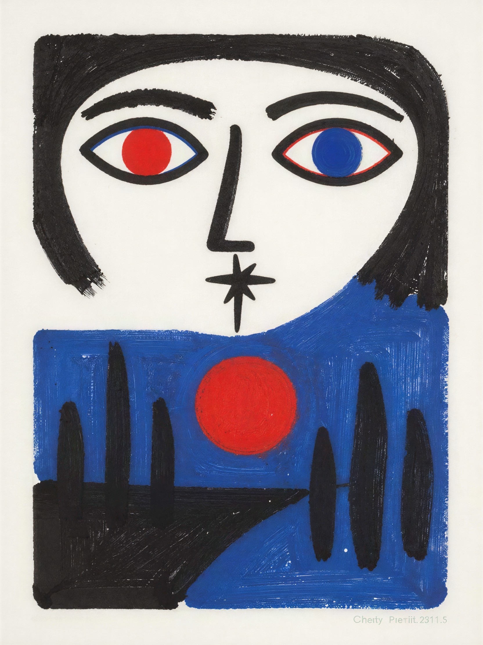 Cubist Painting of Stylized Face with Geometric Elements