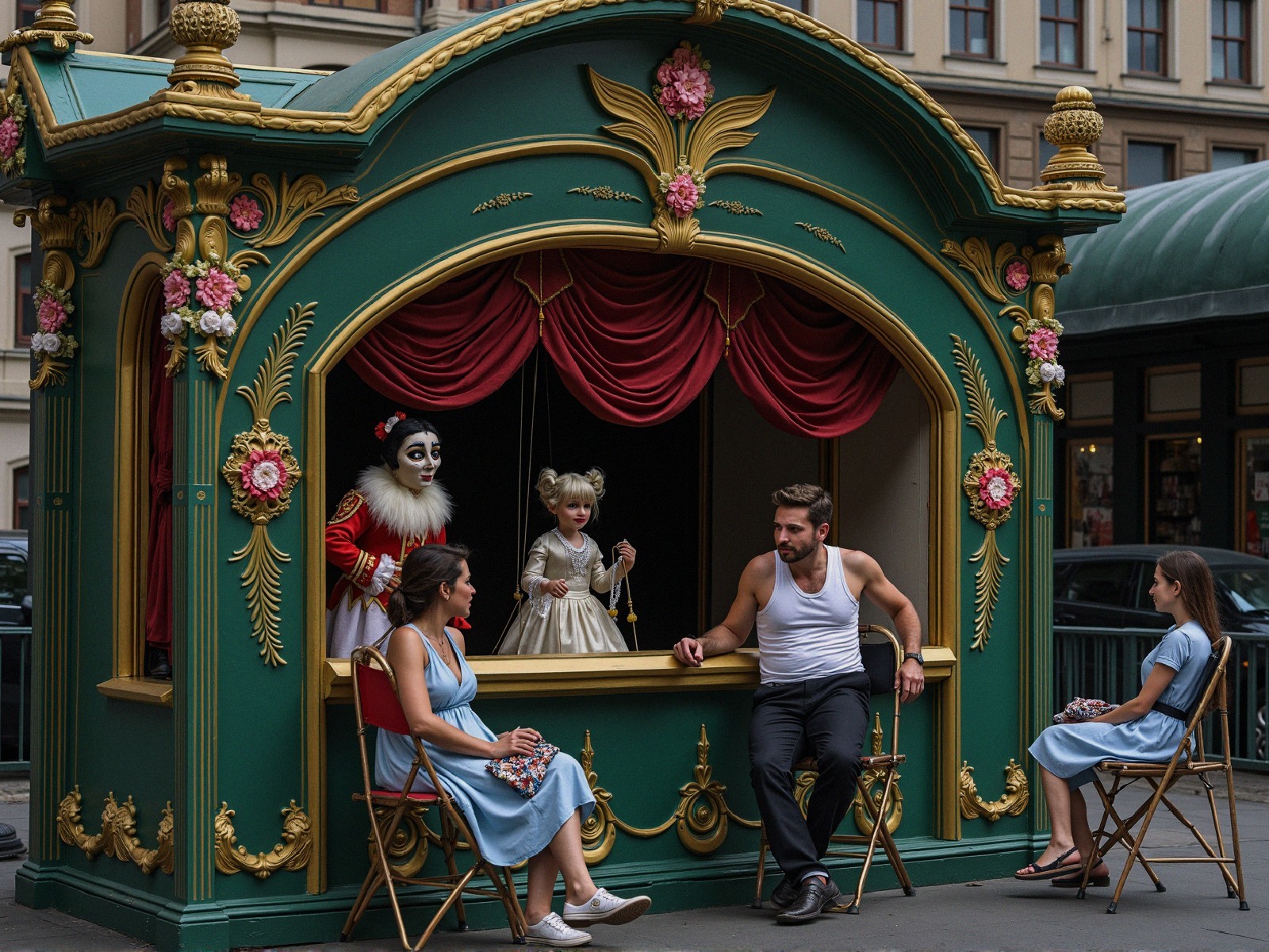 Colorful Puppet Theater in Whimsical Street Scene