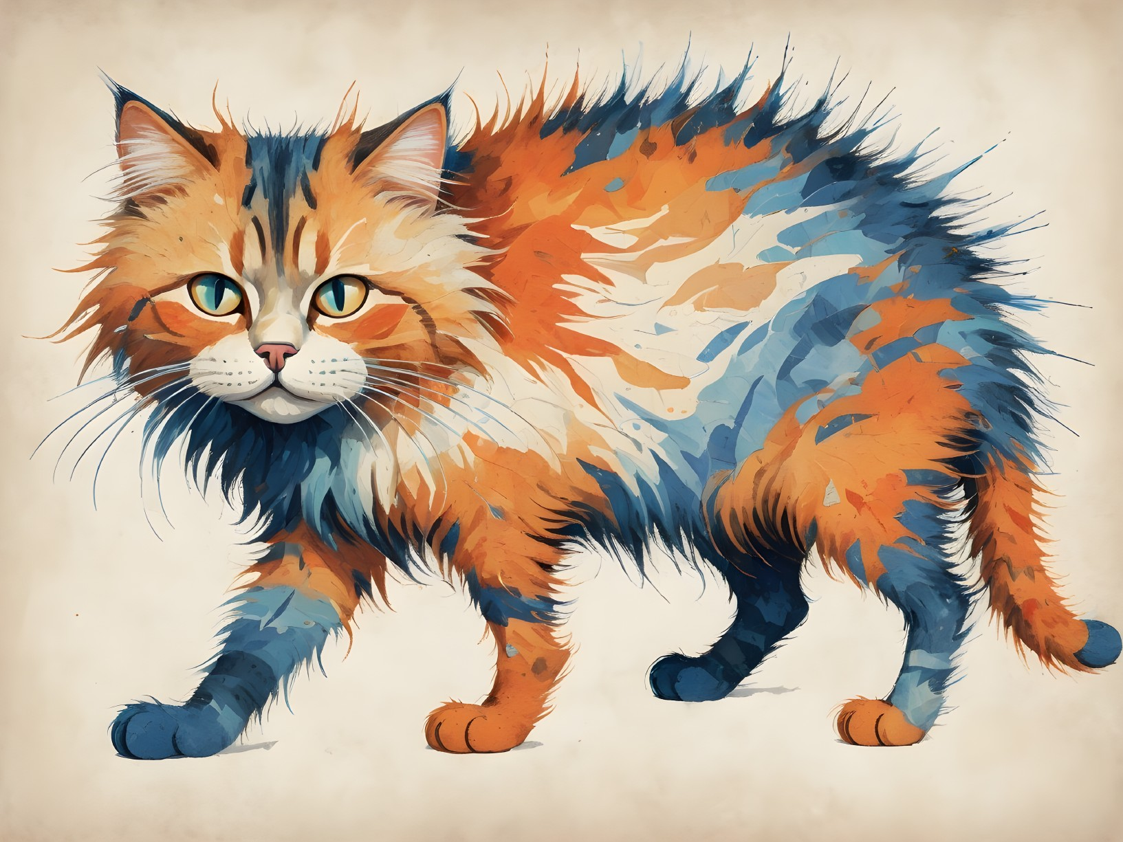 Vibrant Illustration of a Cat with Colorful Fur