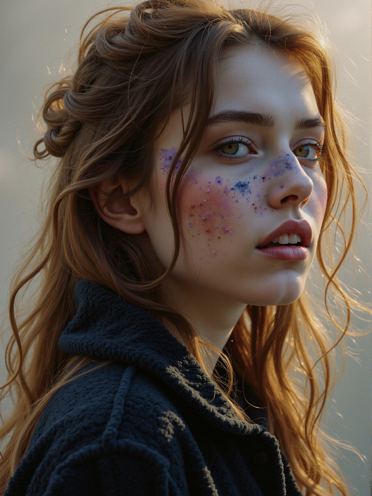 Close-up Portrait of a Young Woman with Glitter Makeup