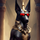 Metallic Figure with Intricate Collar and Surreal Background
