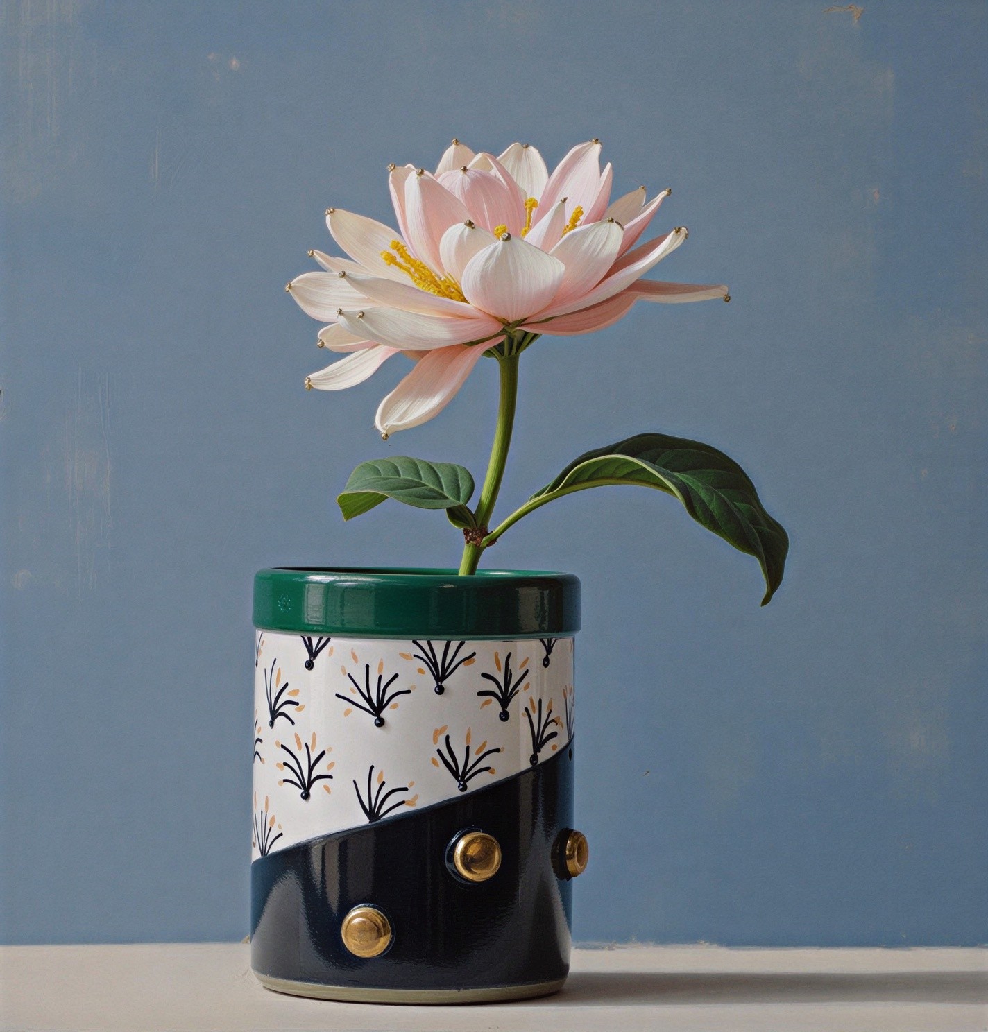 Elegant Vase with Pink Flower on Blue Background